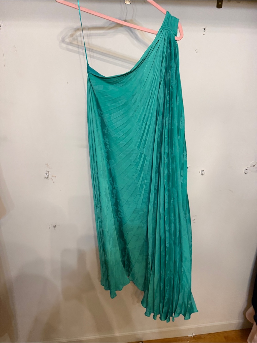 Banana Republic One-Shoulder Pleated Midi Dress in Teal Green